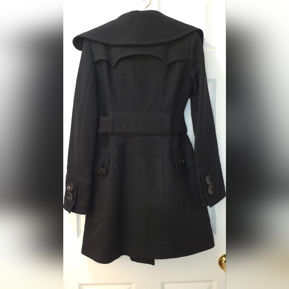 Zara Black Military Style Coat with Silver Buckle Belt Size S Cotton - Picture 4 of 13